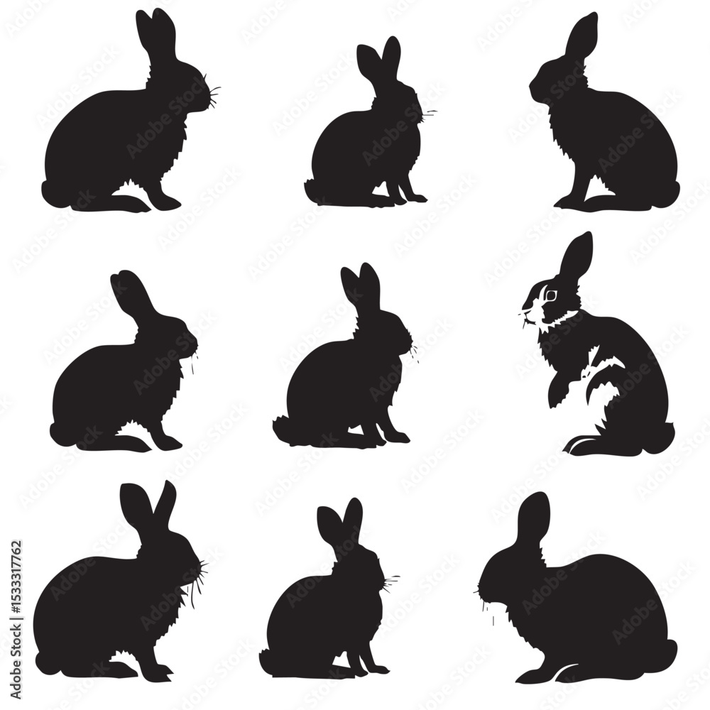 Fototapeta premium Rabbit Silhouette Vectors , black silhouettes isolated on white background