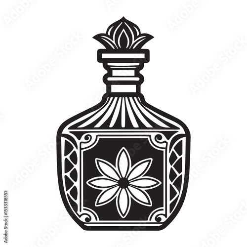Antique black and white ceramic vase vector illustration with decorative floral ornament