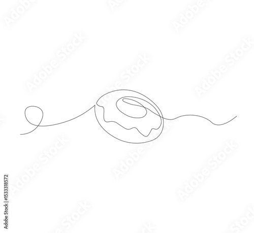 one continuous line drawing of one delicious donut with chocolate topping on a white background. Food concept vector illustration.