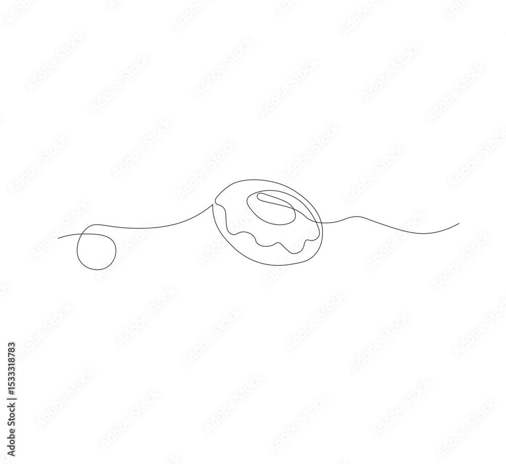 Fototapeta premium one continuous line drawing of one delicious donut with chocolate topping on a white background. Food concept vector illustration.