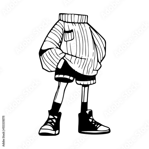 stylish headless character in casual outfit