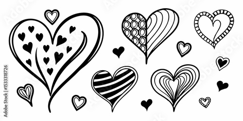 Wallpaper Mural Collection of artistic hand drawn hearts with different patterns and designs in black and white style art Torontodigital.ca