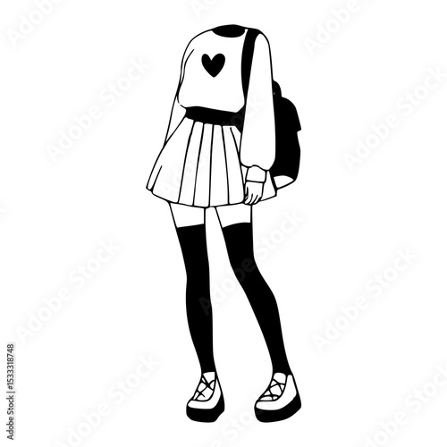 youthful fashion illustration - pleated skirt and high socks