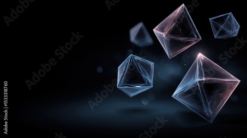 A captivating array of luminous, ethereal polygonal shapes hover against a dark and moody backdrop.