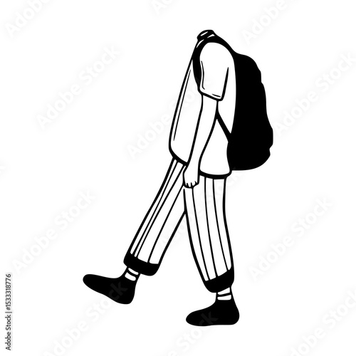 faceless person with backpack strolling