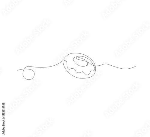 one continuous line drawing of one delicious donut with chocolate topping on a white background. Food concept vector illustration.