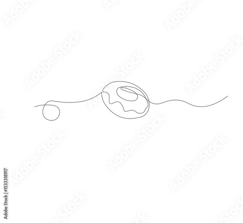 one continuous line drawing of one delicious donut with chocolate topping on a white background. Food concept vector illustration.