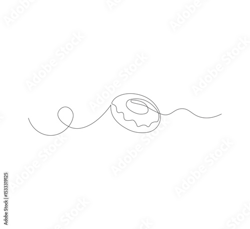one continuous line drawing of one delicious donut with chocolate topping on a white background. Food concept vector illustration.