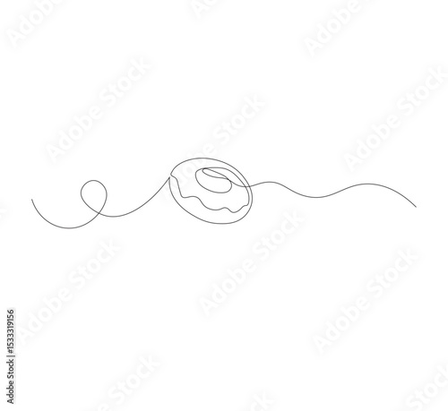 one continuous line drawing of one delicious donut with chocolate topping on a white background. Food concept vector illustration.