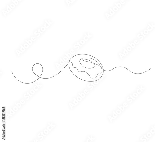 one continuous line drawing of one delicious donut with chocolate topping on a white background. Food concept vector illustration.