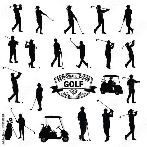 Trending Adobe Stock Golfers Silhouette Collection with Retro Wall Decor