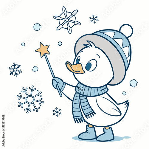 Creative SVG: Loving Duckling with with a magic wand in a Frosty Winter colored Cozy winter theme