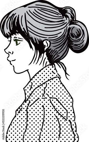 アップスタイルの女性の横顔イラスト