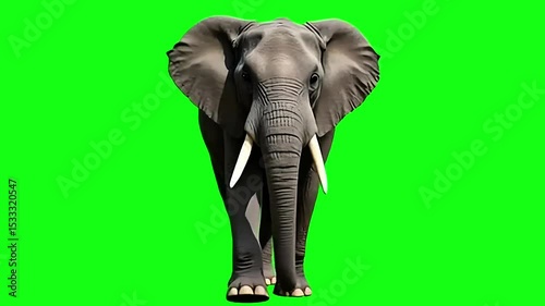 Green screen elephant idle pose. African elephant idle movement with green background, Generative AI