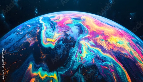Colorful artistic representation of the earth from space.