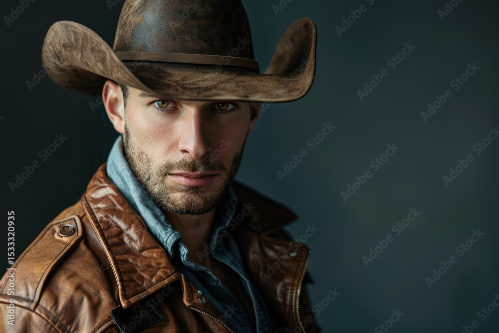Man Unshaven Cowboys American Cowboy Leather Cowboy Hat Portrait Young Man Man Unshaven Cowboys American Cowboy Leather Cowboy Hat Portrait Young Man