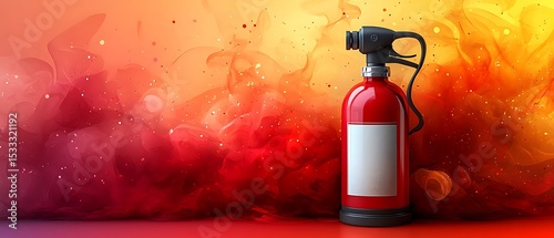 Fire extinguisher amidst fiery abstract background