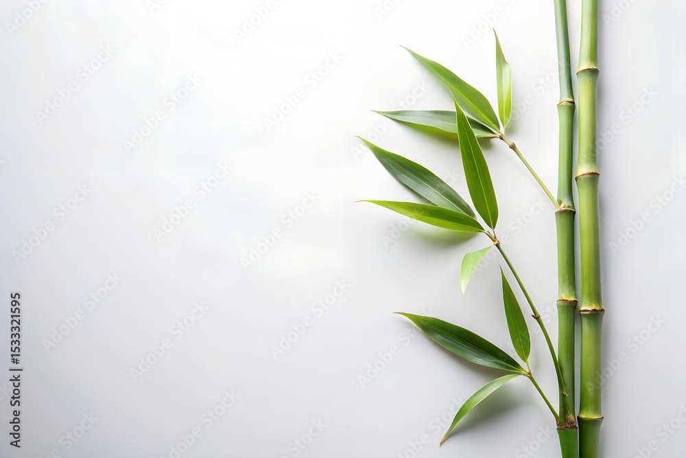 Obraz premium Serene bamboo stalks and branches on white background in minimalist nature composition