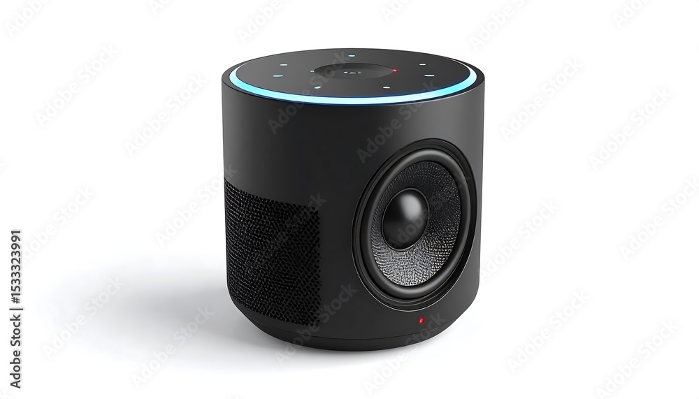 Obraz premium Modern Smart Speaker with Radial Lights on Pure White Background in Digital Sculpting Style