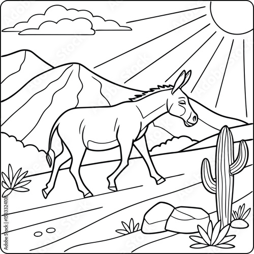Desert Donkey Coloring Page A Sunny Day in the Southwest