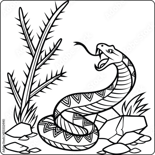 Striking Desert Cobra Detailed Line Art Illustration of a Venomous Snake