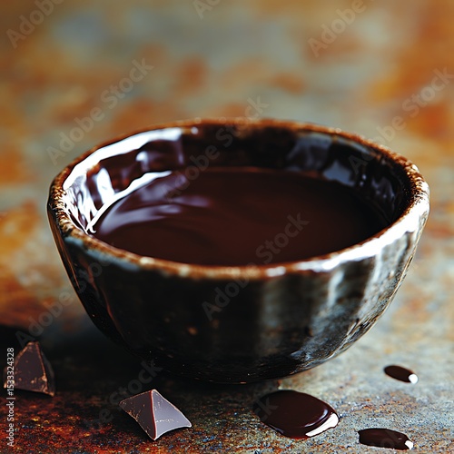 Dark chocolate sauce in a small bowl