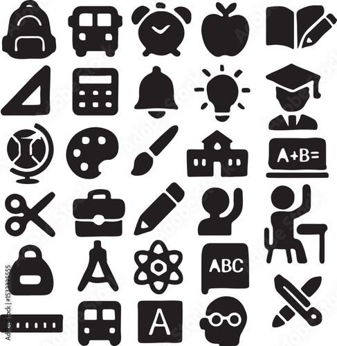 education,bus,car,man,lite, icons set