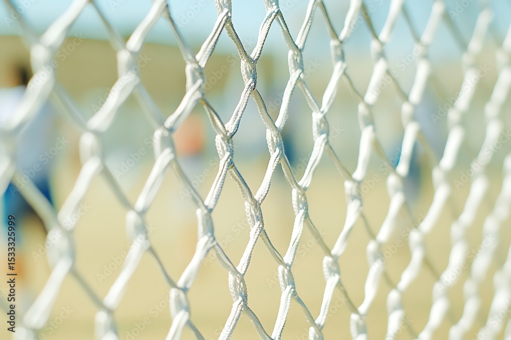 Fototapeta premium Closeup of a White Rope Net with Blurred Background on a Sunny Day