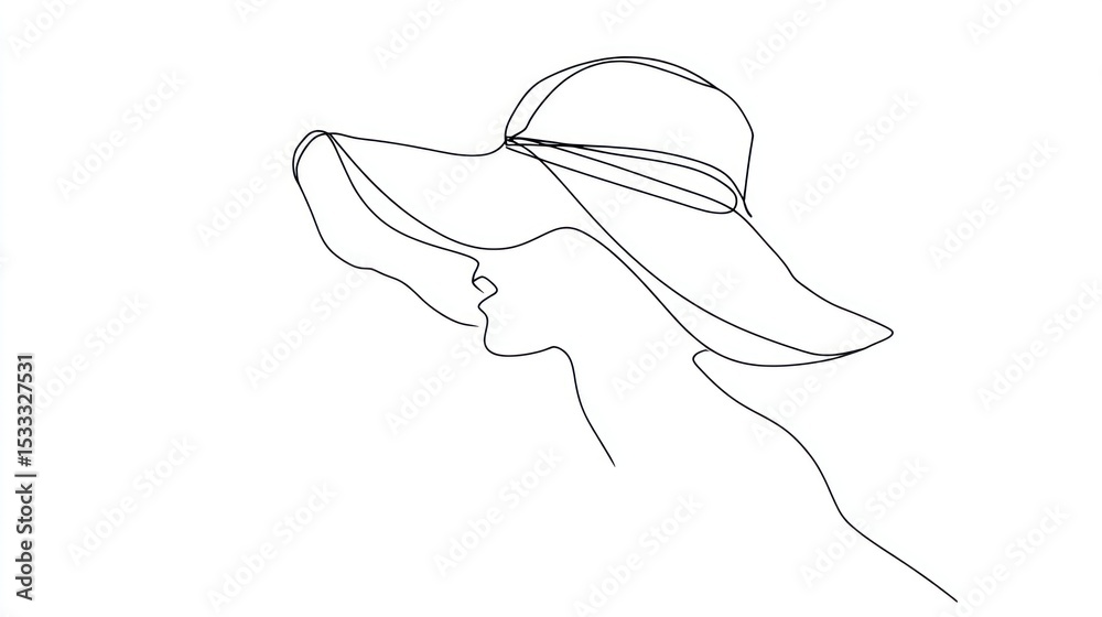 Fototapeta premium Minimalist line art of a sunhat with a ribbon, capturing the essence of leisure and elegance in a simple design