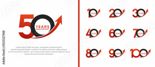 set of anniversary logo flat red and black color on white background for celebration moment