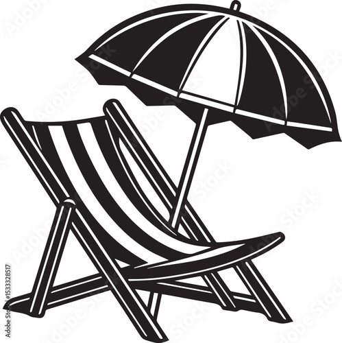 beach chair and umbrella silhouette vector, beach chair and umbrella illustration vector, beach chair and umbrella vector black and white