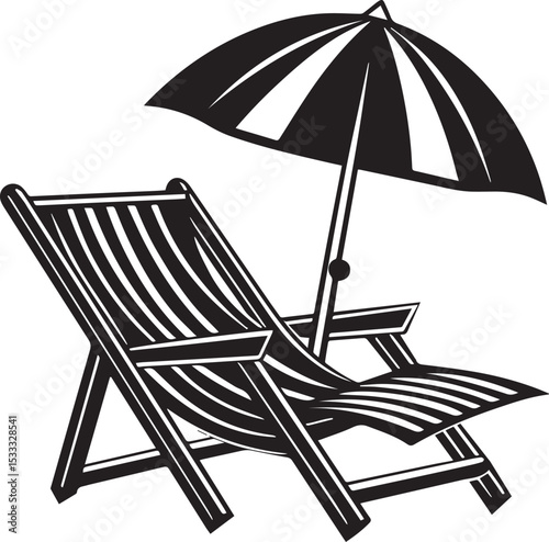 beach chair and umbrella silhouette vector, beach chair and umbrella illustration vector, beach chair and umbrella vector black and white