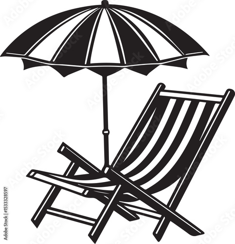 beach chair and umbrella silhouette vector, beach chair and umbrella illustration vector, beach chair and umbrella vector black and white