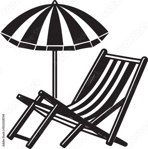 beach chair and umbrella silhouette vector, beach chair and umbrella illustration vector, beach chair and umbrella vector black and white