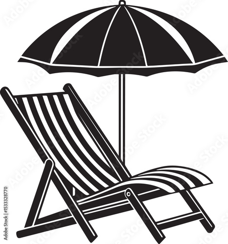 beach chair and umbrella silhouette vector, beach chair and umbrella illustration vector, beach chair and umbrella vector black and white