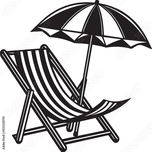 beach chair and umbrella silhouette vector, beach chair and umbrella illustration vector, beach chair and umbrella vector black and white