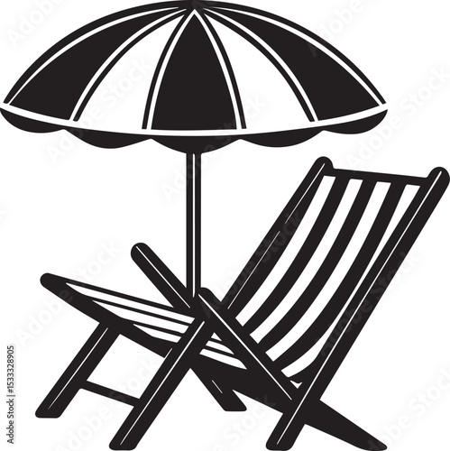 beach chair and umbrella silhouette vector, beach chair and umbrella illustration vector, beach chair and umbrella vector black and white