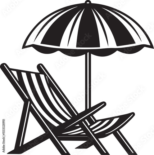 beach chair and umbrella silhouette vector, beach chair and umbrella illustration vector, beach chair and umbrella vector black and white