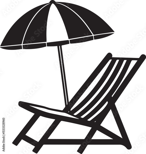 beach chair and umbrella silhouette vector, beach chair and umbrella illustration vector, beach chair and umbrella vector black and white