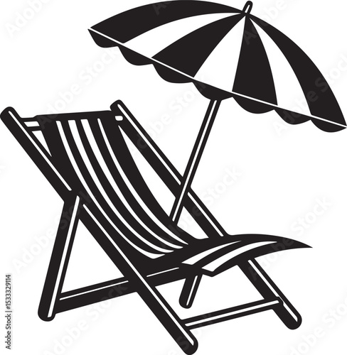 beach chair and umbrella silhouette vector, beach chair and umbrella illustration vector, beach chair and umbrella vector black and white