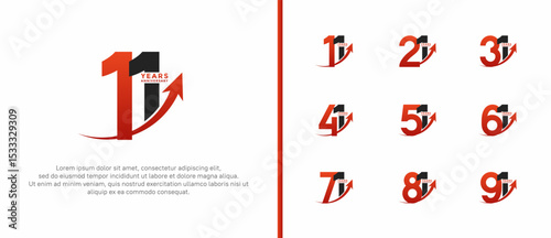 set of anniversary logo flat red and black color on white background for celebration moment