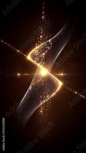 Abstract swirling golden lines on dark background