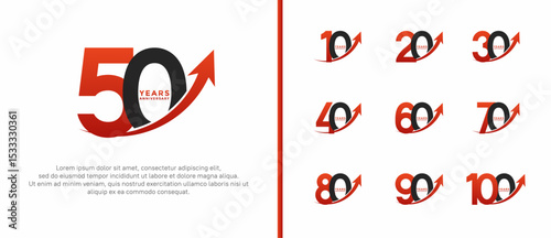 set of anniversary logo flat red and black color on white background for celebration moment