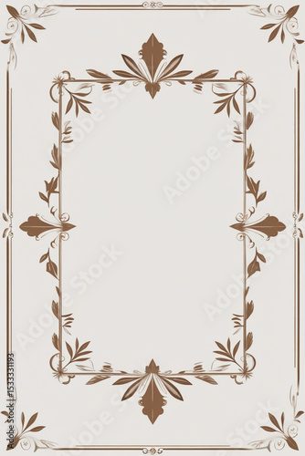 AI Generative. Elegant Vintage Sepia Frame with Decorative Foliage on white background. 1
