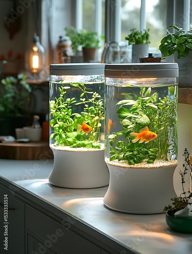 Modern fish tanks, kitchen decor