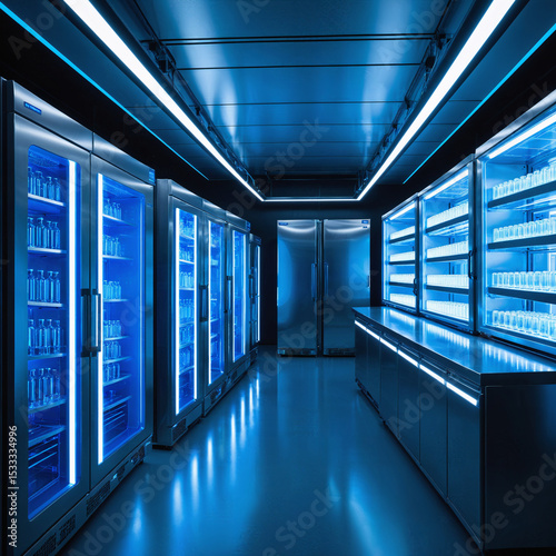 Modern Laboratory Cryogenic Storage Facility with Blue Lighting