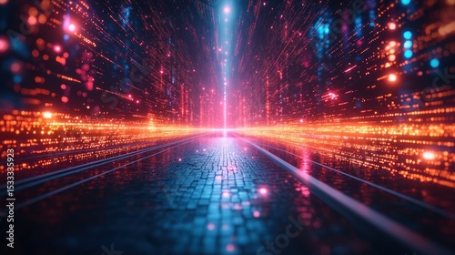 Digital pathway glows with vibrant light