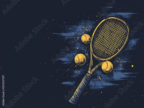 Tennis racket and balls graphic design