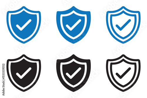 Shield with check mark icon set. Shield icon set with solid and outline icon style. eps file.