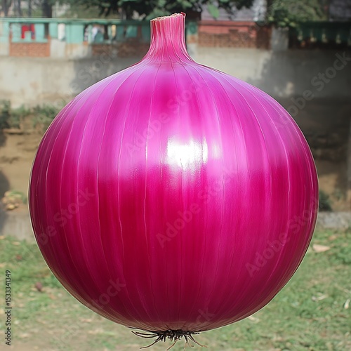 Single large vibrant red onion